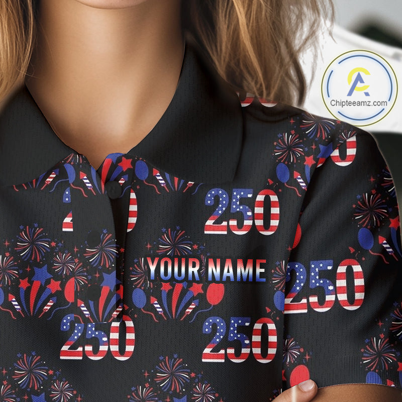 USA Anniversary Womens Golf Polo Shirt Custom Golf Pattern Patriotic Golf Tops |Black NYN3389