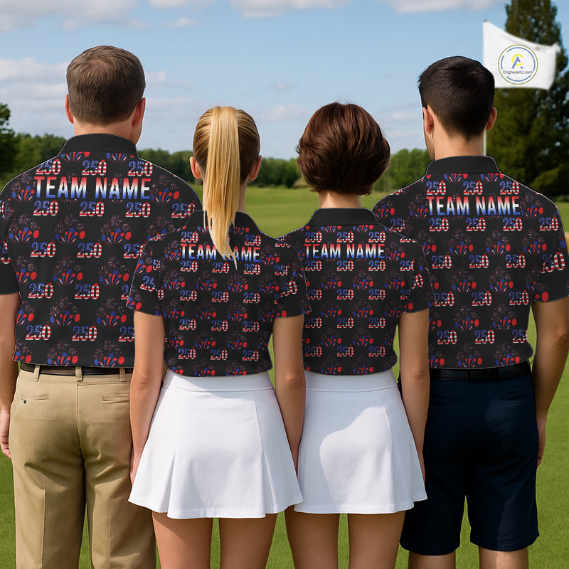 USA Anniversary Mens Golf Polo Shirt Custom Golf Pattern Patriotic Golf Tops |Black NYN3389