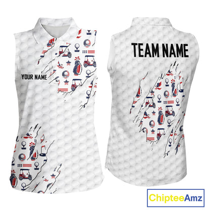 USA 250th anniversary womens golf sleeveless polo white golf ball patriotic top