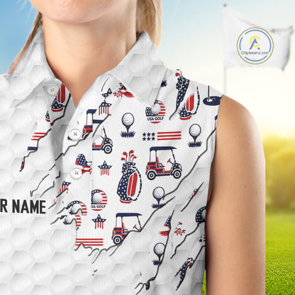 USA 250th anniversary womens golf sleeveless polo white golf ball patriotic top