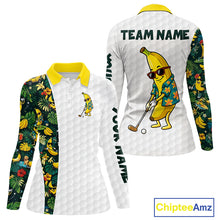 Load image into Gallery viewer, Custom Banaba Golfer Golf Ball Team Attire Tropical Monstera Golf Polo Golf Shirts For Women NYN3178