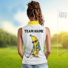 Load image into Gallery viewer, Custom Banaba Golfer Golf Ball Team Attire Tropical Monstera Golf Sleeveless Polo Golf Shirts For Women NYN3178