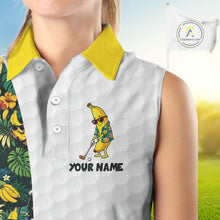 Load image into Gallery viewer, Custom Banaba Golfer Golf Ball Team Attire Tropical Monstera Golf Sleeveless Polo Golf Shirts For Women NYN3178