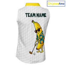 Load image into Gallery viewer, Custom Banaba Golfer Golf Ball Team Attire Tropical Monstera Golf Sleeveless Polo Golf Shirts For Women NYN3178