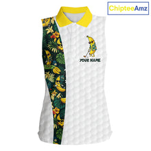 Load image into Gallery viewer, Custom Banaba Golfer Golf Ball Team Attire Tropical Monstera Golf Sleeveless Polo Golf Shirts For Women NYN3178