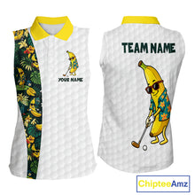 Load image into Gallery viewer, Custom Banaba Golfer Golf Ball Team Attire Tropical Monstera Golf Sleeveless Polo Golf Shirts For Women NYN3178