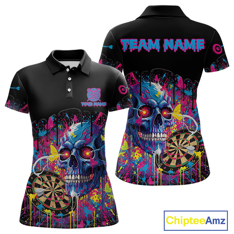 Custom Butterfly Skull Splatter Dartboard Women Darts Polo Shirt Colorful Dart Jerseys NYN1830