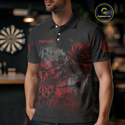Custom Red Splatter Rose Dartboard Grunge Darts Polo Shirt For Men Outfit Dart Jerseys NYN1832