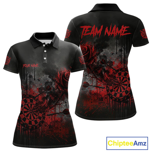 Custom Red Splatter Rose Dartboard Grunge Darts Polo Shirt For Women Outfit Dart Jerseys NYN1832