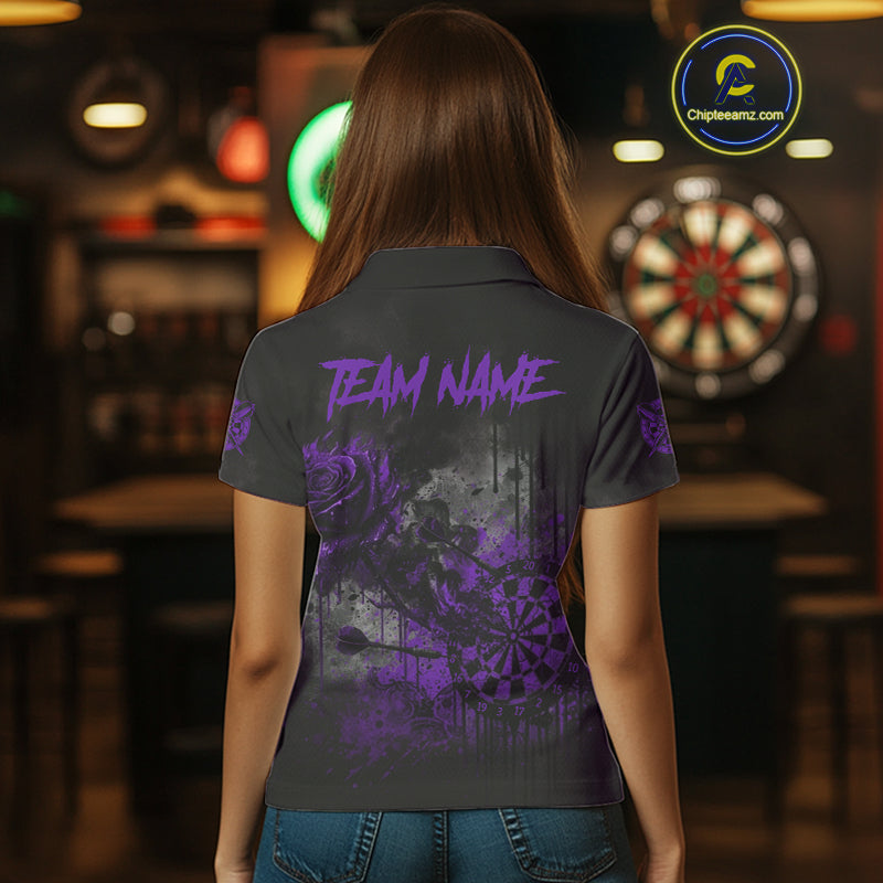 Custom Purple Splatter Rose Dartboard Grunge Darts Polo Shirt For Women Outfit Dart Jerseys NYN1833