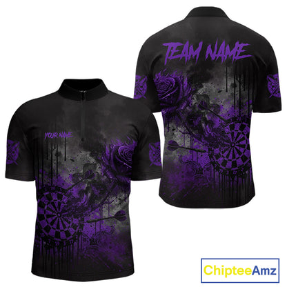 Custom Purple Splatter Rose Dartboard Grunge Darts Quarter-Zip Shirt For Men Outfit Dart Jerseys NYN1833