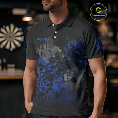 Custom Blue Splatter Rose Dartboard Grunge Darts Polo Shirt For Men Outfit Dart Jerseys NYN1834
