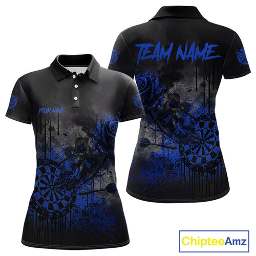 Custom Blue Splatter Rose Dartboard Grunge Darts Polo Shirt For Women Outfit Dart Jerseys NYN1834