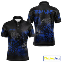Load image into Gallery viewer, Custom Blue Splatter Rose Dartboard Grunge Darts Polo Shirt For Men Outfit Dart Jerseys NYN1834
