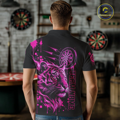 Pink Neon Tiger Lightning Dartboard Men Dart Polo Shirts Custom Name & Team Dart Jerseys NYN2098