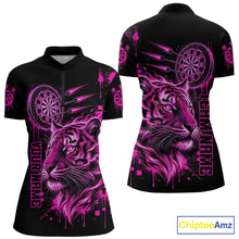 Load image into Gallery viewer, Pink Neon Tiger Lightning Dartboard Women Dart 1/4-Zip Shirts Custom Name &amp; Team Dart Jerseys NYN2098