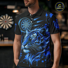 Load image into Gallery viewer, Blue Neon Tiger Lightning Dartboard Men Dart Polo Shirts Custom Name &amp; Team Dart Jerseys NYN2100