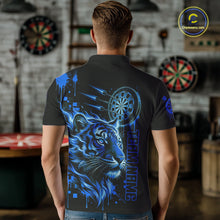 Load image into Gallery viewer, Blue Neon Tiger Lightning Dartboard Men Dart Polo Shirts Custom Name &amp; Team Dart Jerseys NYN2100