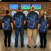 Load image into Gallery viewer, Blue Neon Tiger Lightning Dartboard Men Dart Polo Shirts Custom Name &amp; Team Dart Jerseys NYN2100