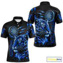 Load image into Gallery viewer, Blue Neon Tiger Lightning Dartboard Men Dart Polo Shirts Custom Name &amp; Team Dart Jerseys NYN2100