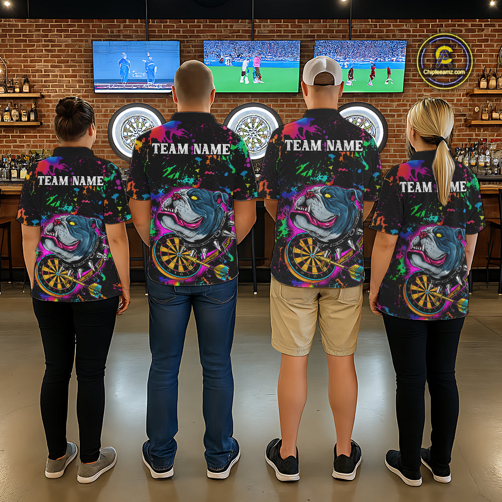 Custom Colorful Bulldog Dartboard 3D Funny Dart Shirts Polo For Men Dart League Jerseys NYN2107