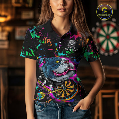 Custom Colorful Bulldog Dartboard 3D Funny Dart Shirts Polo For Women Dart League Jerseys NYN2107
