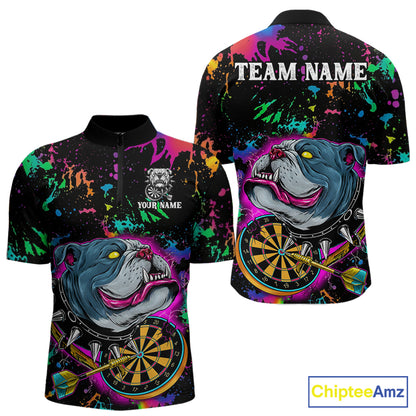 Custom Colorful Bulldog Dartboard 3D Funny Dart Shirts 1/4-Zip For Men Dart League Jerseys NYN2107