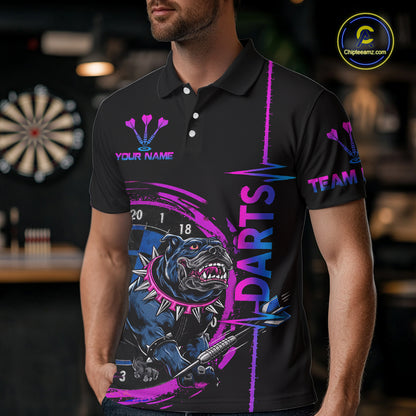 Custom Blue And Pink Darts Funny Bulldog Dart Shirts Polo For Men Dart League Jerseys NYN2108