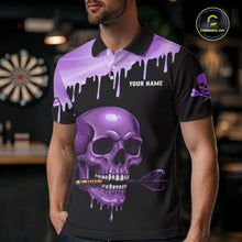 Load image into Gallery viewer, Custom Holographic Purple Skull Darts Shirt Polo For Men Light Skull Dart League Jerseys NYN2109