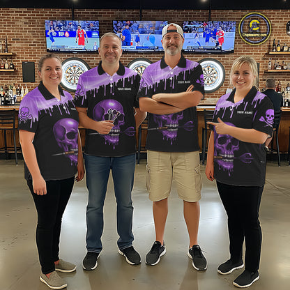 Custom Holographic Purple Skull Darts Shirt Polo For Men Light Skull Dart League Jerseys NYN2109