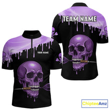 Load image into Gallery viewer, Custom Holographic Purple Skull Darts Shirt 1/4-Zip For Men Light Skull Dart League Jerseys NYN2109
