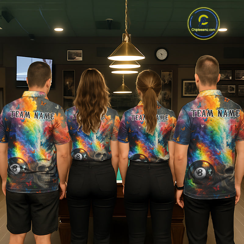 Custom Colorful Smoke 8 Ball Women's Billiard Shirts Personalized Skull Billiard Team Attire NYN2331