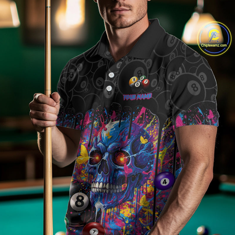 Dripping Splatter Billiard 8 Ball Shirts For Men Personalized Skull Billiard Team Attire NYN2332