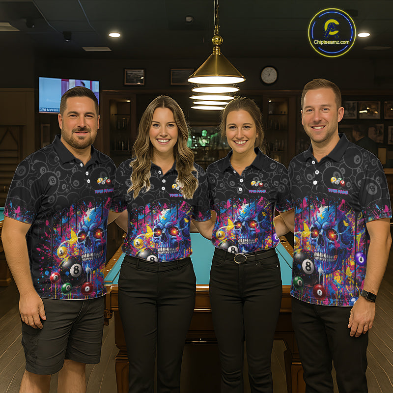 Dripping Splatter Billiard 8 Ball Shirts For Women Personalized Skull Billiard Team Attire NYN2332