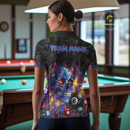 Dripping Splatter Billiard 8 Ball Shirts For Women Personalized Skull Billiard Team Attire NYN2332