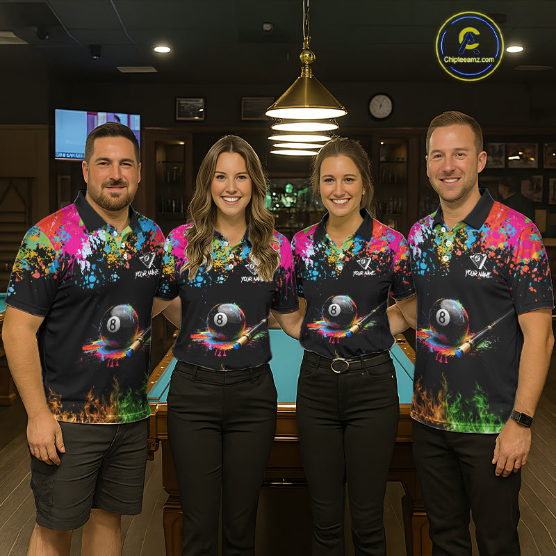 Colorful Paint & Flame 8 Ball Billiard Shirt For Women Personalized Cue Billiard Team Shirt NYN2334