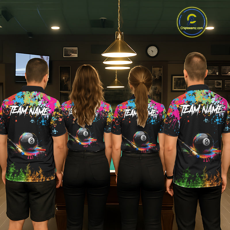 Colorful Paint & Flame 8 Ball Billiard Shirt For Women Personalized Cue Billiard Team Shirt NYN2334