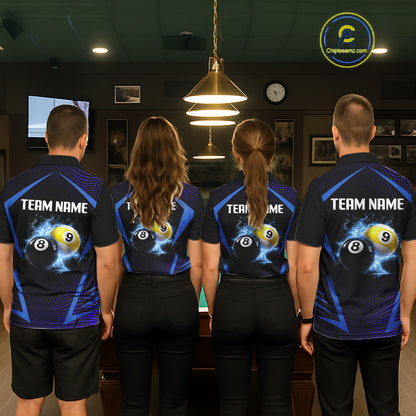 Custom 8 Ball & 9 Ball Women's Billiard Shirt Personalized Thunder Blue Billiard Team Shirt NYN2336