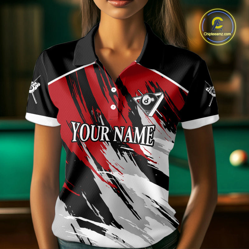 Black & Red Grunge Billiard Ball Shirts For Women Personalized Cracked 8 Ball Billiard Gifts NYN2340