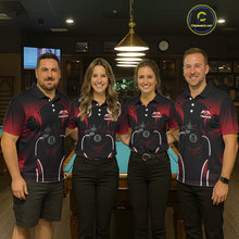 Load image into Gallery viewer, Black &amp; Red 8 Ball Crown Women's Billiard Polo &amp; 1/4 Zip Shirt Custom Billiard Team Jersey NYN2344