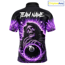 Load image into Gallery viewer, Lightning Purple Scary Grim Reaper Pool 8 Ball Men Billiard Shirt Custom Ball Billiard Team Attire NYN2624