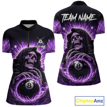 Load image into Gallery viewer, Lightning Purple Scary Grim Reaper Pool 8 Ball Women Billiard Shirt Custom Ball Billiard Team Attire NYN2624