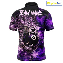 Load image into Gallery viewer, Purple Smokes Lion Paint Pool 8 Ball Men Billiard Polo &amp; 1/4-Zip Shirt Custom Billiard Team Attire NYN2626