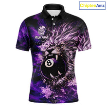 Load image into Gallery viewer, Purple Smokes Lion Paint Pool 8 Ball Men Billiard Polo &amp; 1/4-Zip Shirt Custom Billiard Team Attire NYN2626