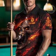 Load image into Gallery viewer, Cracked Soil Skull Red Flames Pool 8 Ball Men Billiard Polo &amp; 1/4-Zip Shirt Custom Billiard Attire NYN2627