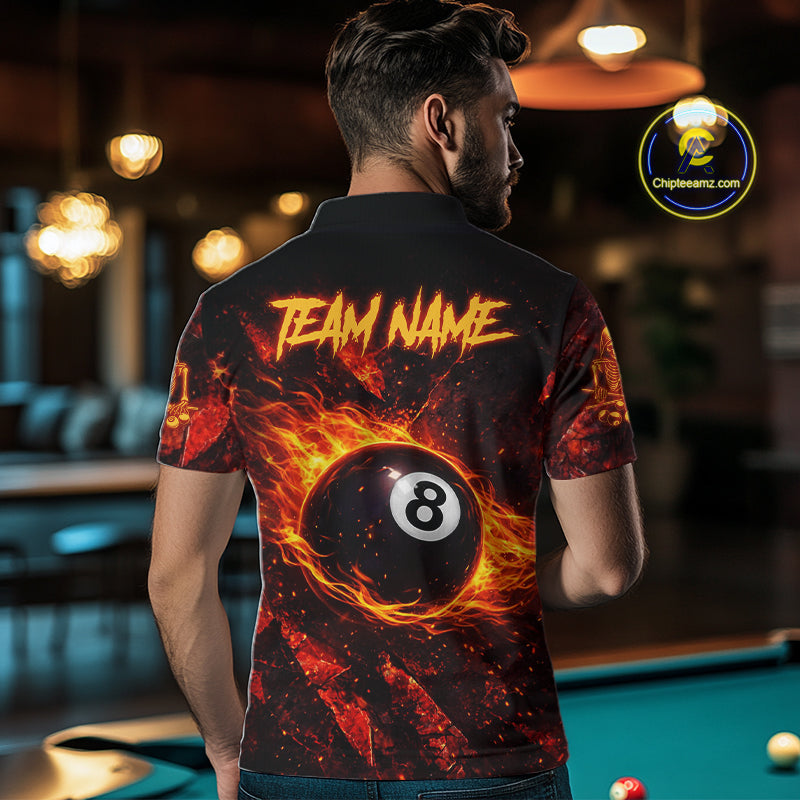 Cracked Soil Skull Red Flames Pool 8 Ball Men Billiard Polo & 1/4-Zip Shirt Custom Billiard Attire NYN2627