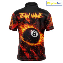 Load image into Gallery viewer, Cracked Soil Skull Red Flames Pool 8 Ball Men Billiard Polo &amp; 1/4-Zip Shirt Custom Billiard Attire NYN2627