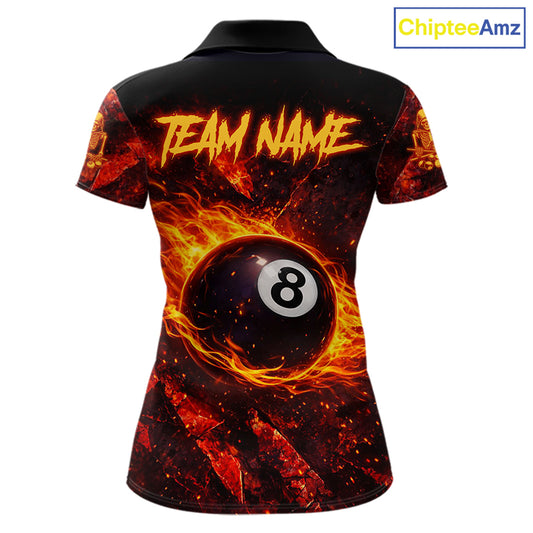 Cracked Soil Skull Red Flames Pool 8 Ball Women Billiard Polo & 1/4-Zip Shirt Custom Billiard Attire NYN2627