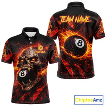 Load image into Gallery viewer, Cracked Soil Skull Red Flames Pool 8 Ball Men Billiard Polo &amp; 1/4-Zip Shirt Custom Billiard Attire NYN2627