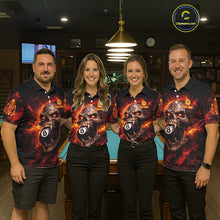 Load image into Gallery viewer, Cracked Soil Skull Red Flames Pool 8 Ball Men Billiard Polo &amp; 1/4-Zip Shirt Custom Billiard Attire NYN2627